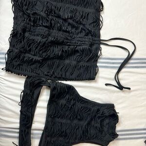 Black Ruched Two-Piece Set skirt and tank top